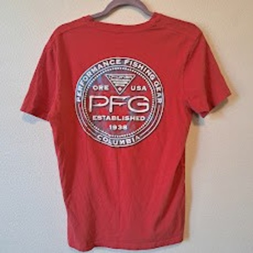 Columbia PFG Mens Red Short Sleeve Performance‎ Fishing Gear Graphic T-Shirt M